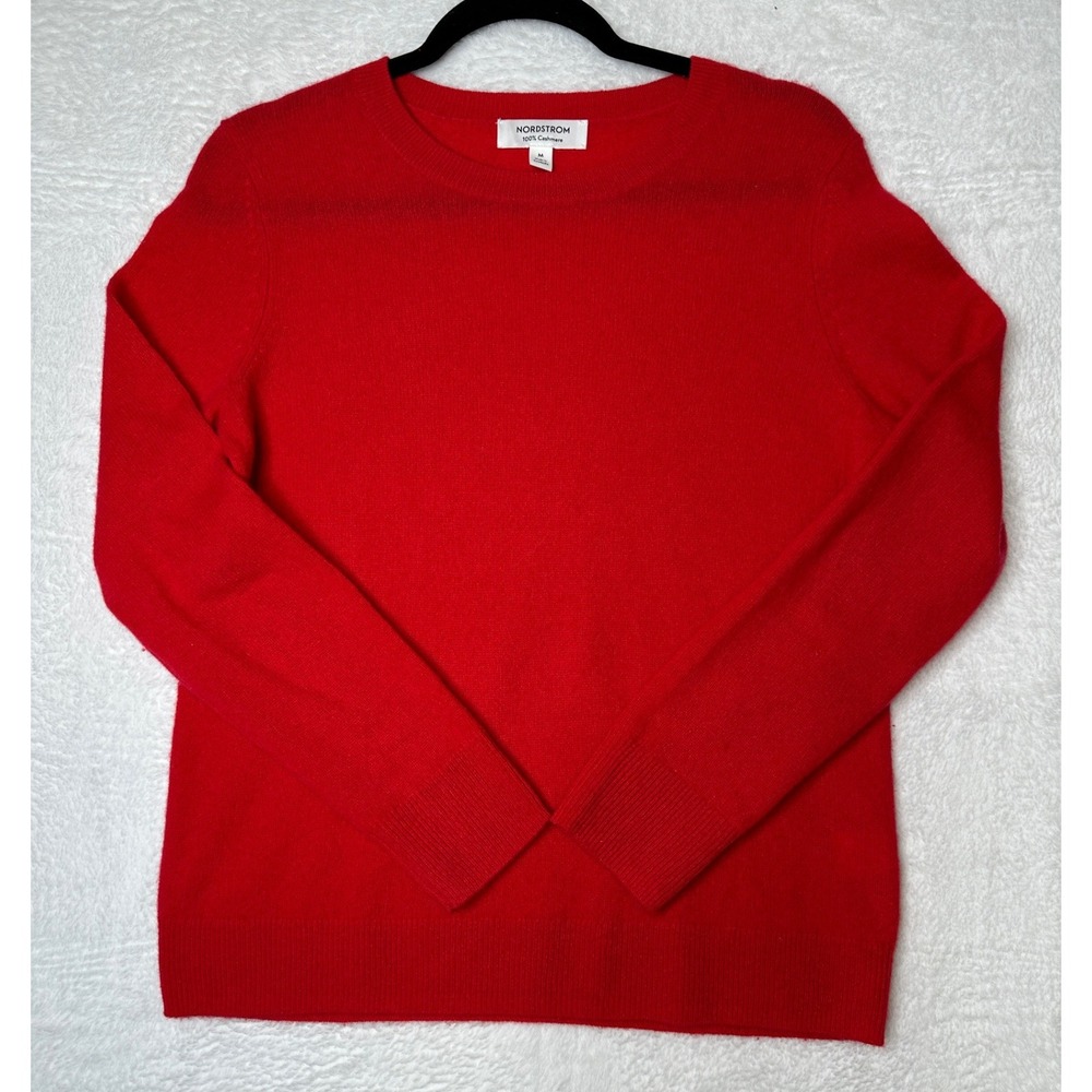 Nordstrom Cashmere Sweater Womens Medium Red Crewneck Long Sleeve 0944